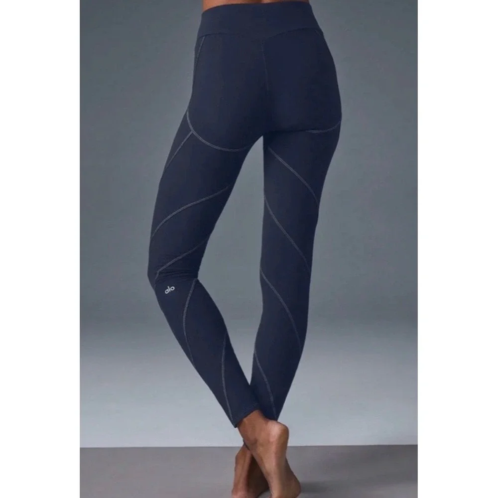 Alo Yoga Alosoft Sunray Bra and High Waist Legging Set Navy Blue Medium